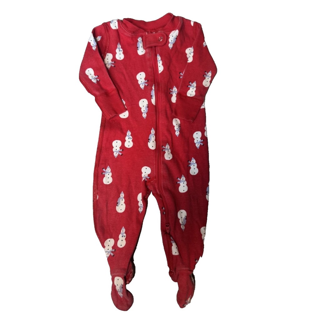 Hanna Andersson Red Christmas Organic Cotton Snowman‎ Footed Sleeper Sz 3-6 Mos